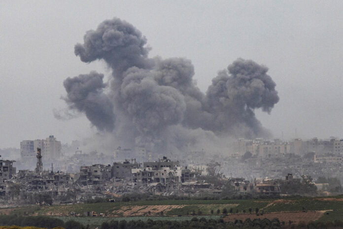 Smoke rises from northern Gaza after an Israeli airstrike, seen from Sderot, Israel, on Sunday, Oct. 29, 2023. (Tamir Kalifa/The New York Times)